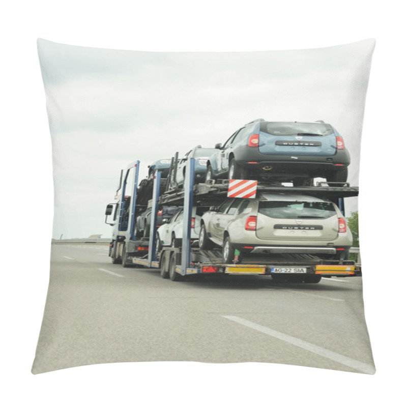 Personality  Dacia Duster Cars Being Transported On A Lagermax Trailer Pillow Covers