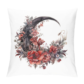 Personality  Witchy Dark Gothic Crescent Red Roses Wreath Dark Fantasy Gardening Watercolor Clipart. Design Element For Pattern, Decoration, Planner Sticker, Sublimation And More. Pillow Covers