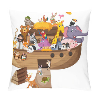 Personality  Noah's Ark With Animals Isolated On White Background Illustration Pillow Covers