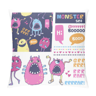 Personality  Monster Vector Set. Pillow Covers