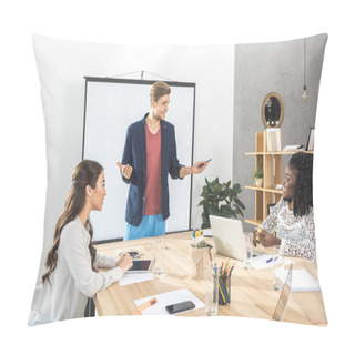 Personality  Businessman Making Presentation For Colleagues Pillow Covers