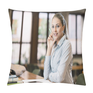 Personality  Young Student At The Library Pillow Covers