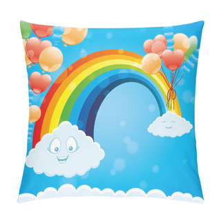 Personality  Funny Clouds, Rainbow And Balloons. Pillow Covers
