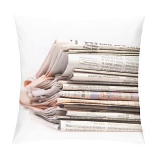 Personality  International Newspapers On White. Pillow Covers