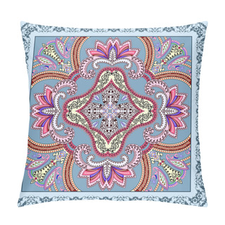 Personality  Bandanna With Bright Colorful Paisley On A Turquoise Background  Pillow Covers