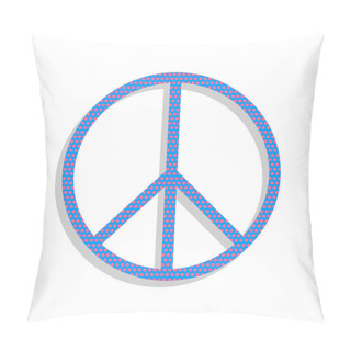 Personality  Peace Sign Illustration. Vector. Neon Blue Icon With Cyclamen Po Pillow Covers