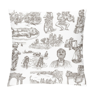 Personality  Vietnam. Pictures Of Life. Freehands, Hand Drawn Collection. Pillow Covers