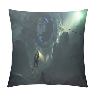 Personality  Mysterious Machinery In The Seabed, Digital Illustration. Pillow Covers