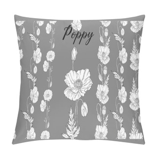 Personality  Vegetable Vector Set Of Flower Of Poppy. Round Frame. Poppy Flowers. Pillow Covers