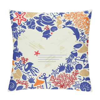 Personality  Background Heart Is Surrounded Of Fishes, Dolphins, Shells, Corals, Meduses, Seahorses Pillow Covers