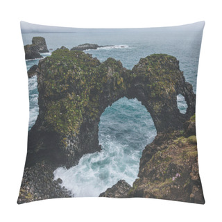 Personality  Dramatic Mossy Cliffs In Front Of Blue Ocean In Arnarstapi, Iceland On Cloudy Day Pillow Covers