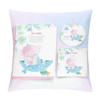 Personality  Vintage Floral Cute Animal Card In Watercolor Style. Pillow Covers