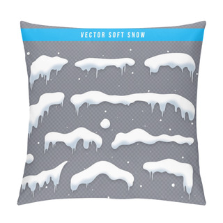 Personality  Snow Caps, Snowballs And Snowdrifts Set. Snow Cap Vector Collection. Winter Decoration Element. Snowy Elements On Winter Background. Cartoon Template. Snowfall And Snowflakes In Motion. Illustration. Pillow Covers