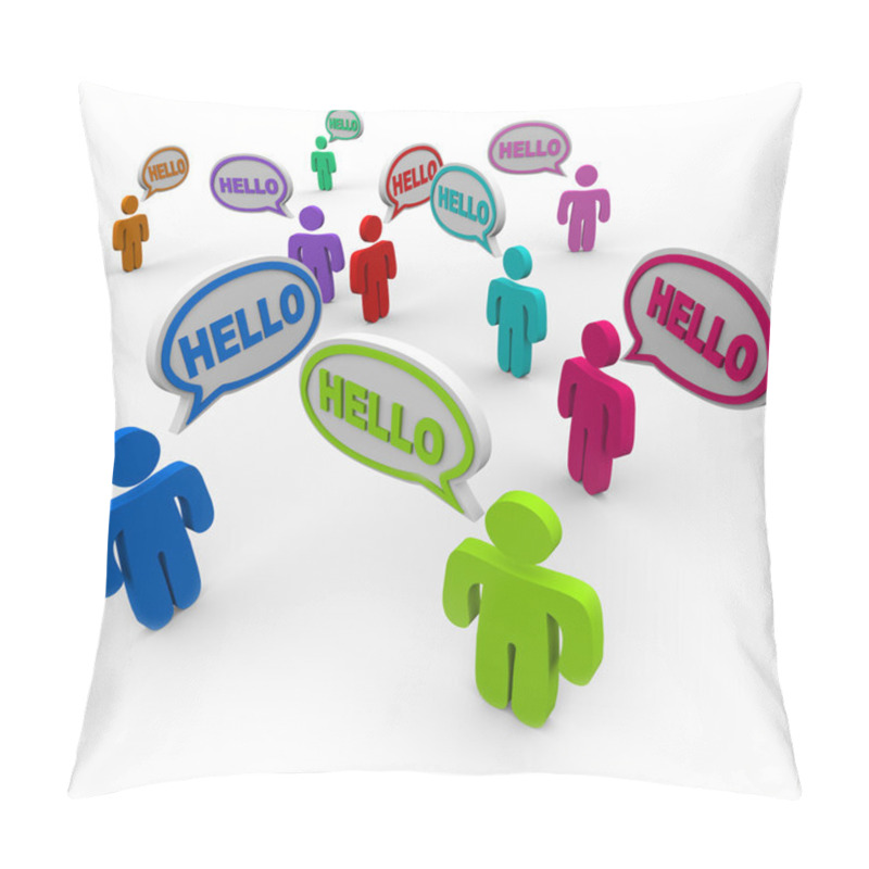 Personality  Diverse Saying Hello Greeting in Speech Bubbles pillow covers