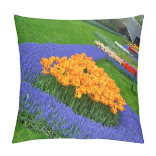 Personality  Red, Orange And Blue Tulips In Keukenhof Park In Holland Pillow Covers