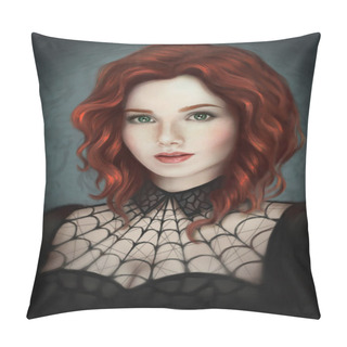 Personality  Portrait Of A Gothic Red-haired Girl Pillow Covers