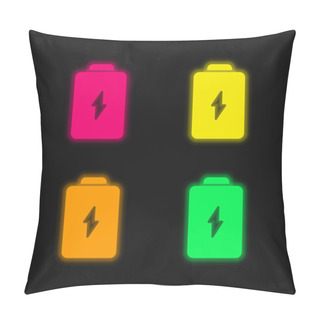 Personality  Battery Four Color Glowing Neon Vector Icon Pillow Covers