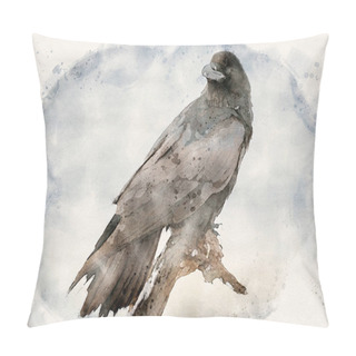 Personality  Raven ( Corvus Corax ) Bird  Close Up Waterpaint Image Pillow Covers