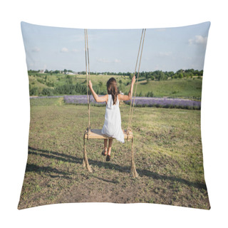 Personality  Back View Of Girl Riding Swing In Field On Summer Day Pillow Covers