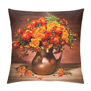 Personality  Still Life With Autumn Flowers On A Table In A Copper Vase Pillow Covers