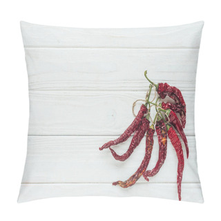 Personality  Bundle Of Red Chilli Peppers On White Wooden Background With Copy Space Pillow Covers