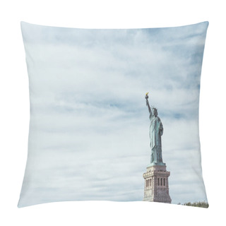 Personality  STATUE OF LIBERTY, NEW YORK, USA - OCTOBER 8, 2018: Statue Of Liberty In New York Against Blue Cloudy Sky Background, Usa Pillow Covers