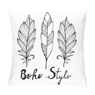 Personality  Hand Drawn Bird Black Feathers Isolated On White Background  Pillow Covers
