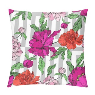 Personality  Peony Floral Botanical Flowers. Black And White Engraved Ink Art. Seamless Background Pattern. Pillow Covers