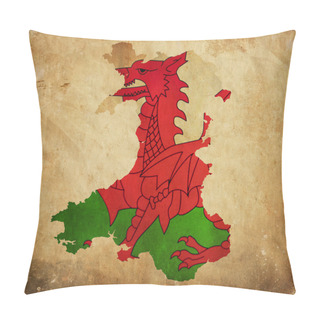 Personality  Vintage Map Of Wales On Grunge Paper Pillow Covers