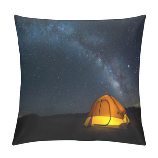Personality  Lit Tent On The Playa Under A Bright Milky Way Arch Of Stars Pillow Covers