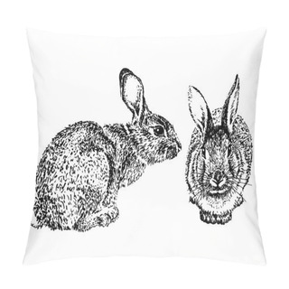 Personality  Engraving Rabbits. Vector Illustration Pillow Covers