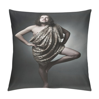 Personality  Wild Man Wearing Leopard Skin Doing Yoga And Looking Up Pillow Covers