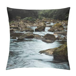 Personality  Wet Stones Near Flowing Brook And Green Trees  Pillow Covers
