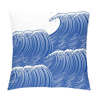 Personality  Blue Wave. Japanese Style Pillow Covers
