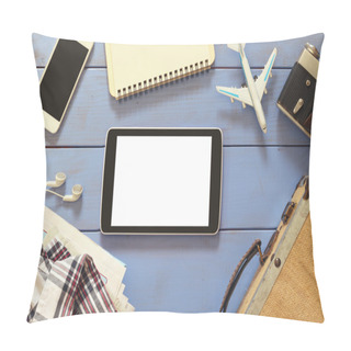 Personality  Traveling Concept With Empty Tablet Screen Pillow Covers