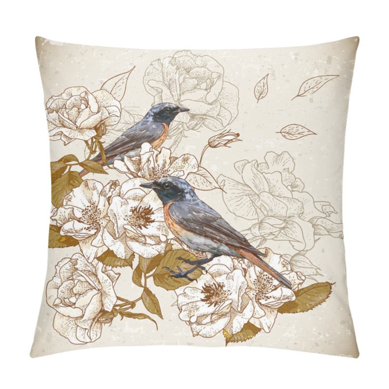 Personality  Vintage floral background with birds pillow covers