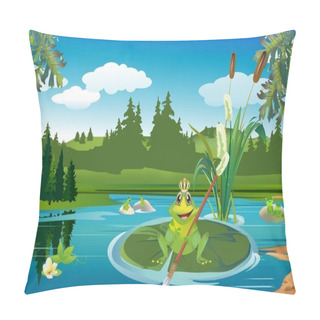 Personality   Scene Showing The Landscape On The Lake And Frogs That Live In This Lake Pillow Covers