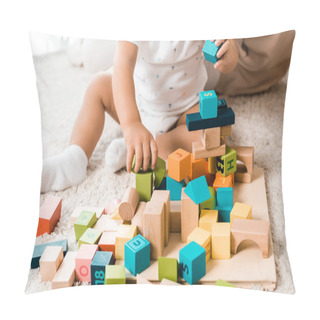 Personality Cropped View Of Adorable Toddler Playing With Colorful Cubes Pillow Covers