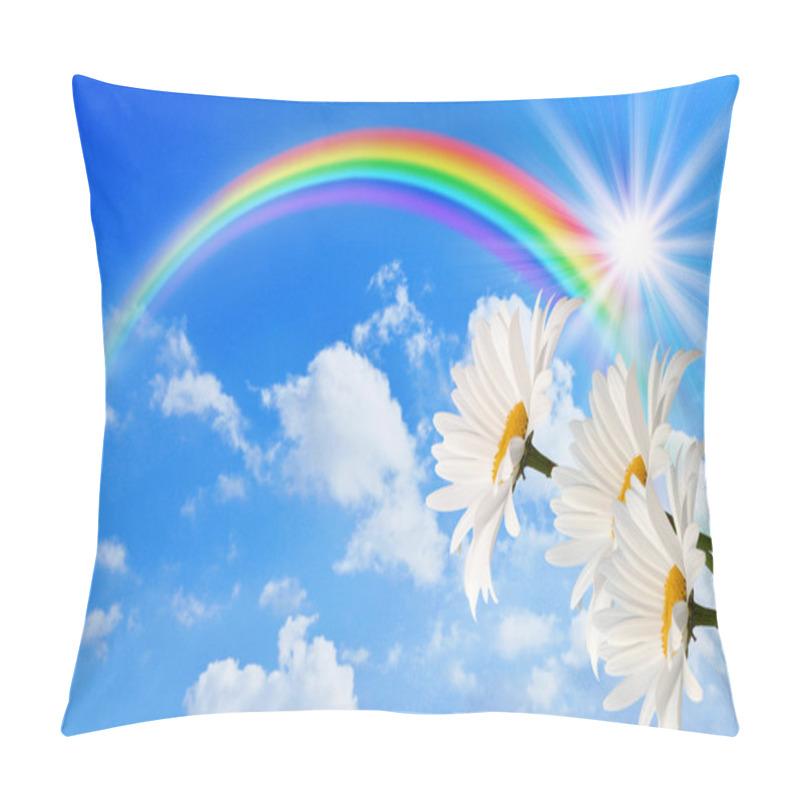 Personality  Rainbow and daisy against the sky pillow covers
