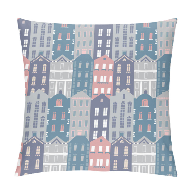 Personality  Hand drawn seamless pattern with colorful houses pillow covers