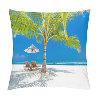 Personality  Beautiful Beach. Chairs On The Sandy Beach Near The Sea. Summer Holiday And Vacation Concept. Inspirational Tropical Beach. Tranquil Scenery, Relaxing Beach, Tropical Landscape Design. Moody Landscape Pillow Covers