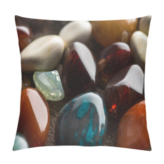 Personality  Close Up View Of Ritual Fortune Telling Stones On Wooden Background Pillow Covers
