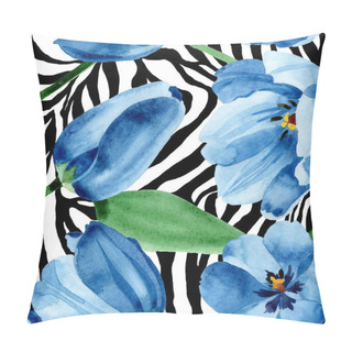 Personality  Blue Tulip Floral Botanical Flowers. Watercolor Background Illustration Set. Seamless Background Pattern. Pillow Covers