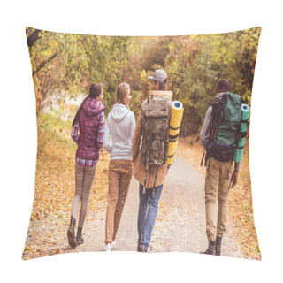 Personality  Young Backpackers In Autumn Forest Pillow Covers