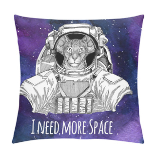Personality  Animal Astronaut Oriental Cat With Big Ears Wearing Space Suit Galaxy Space Background With Stars And Nebula Watercolor Galaxy Background Pillow Covers