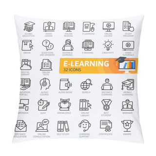 Personality  E-learning, Online Education Elements - Minimal Thin Line Web Icon Set. Outline Icons Collection. Simple Vector Illustration. Pillow Covers