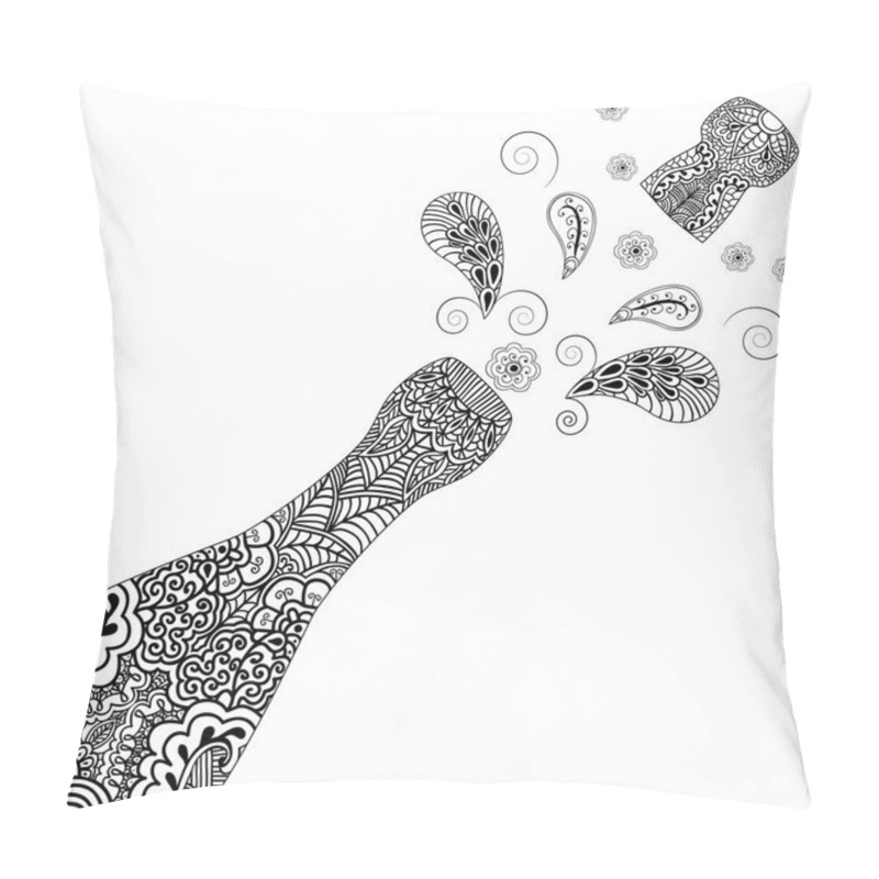 Personality  Decorative background patterned champagne bottle with cork emitted. Ornament in ethnic style with the Indian henna motive. pillow covers