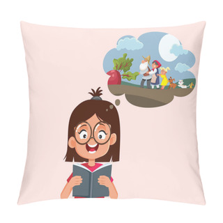 Personality  Literature Student Holding A Story Book Vector Cartoon Illustration Pillow Covers