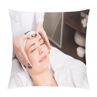Personality  Beautician Doing Manual Massage On Woman Face At Beauty Salon Pillow Covers