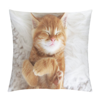 Personality  Cute Little Red Kitten Sleeps On Fur White Blanket Pillow Covers